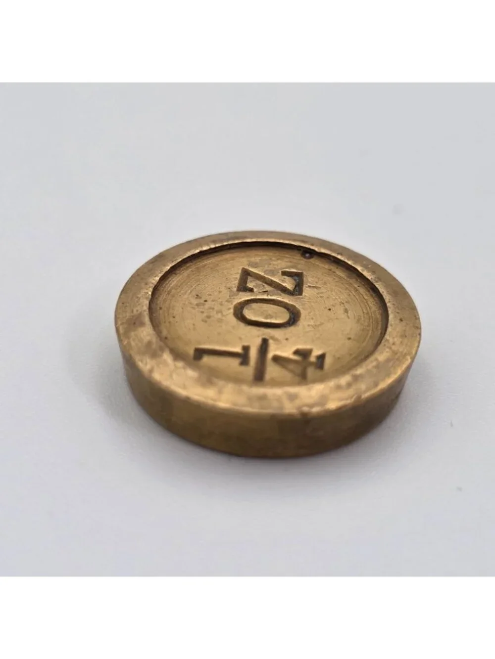 Solid Brass 1/4 Oz Coin-Shaped Weight With Stamped Markings